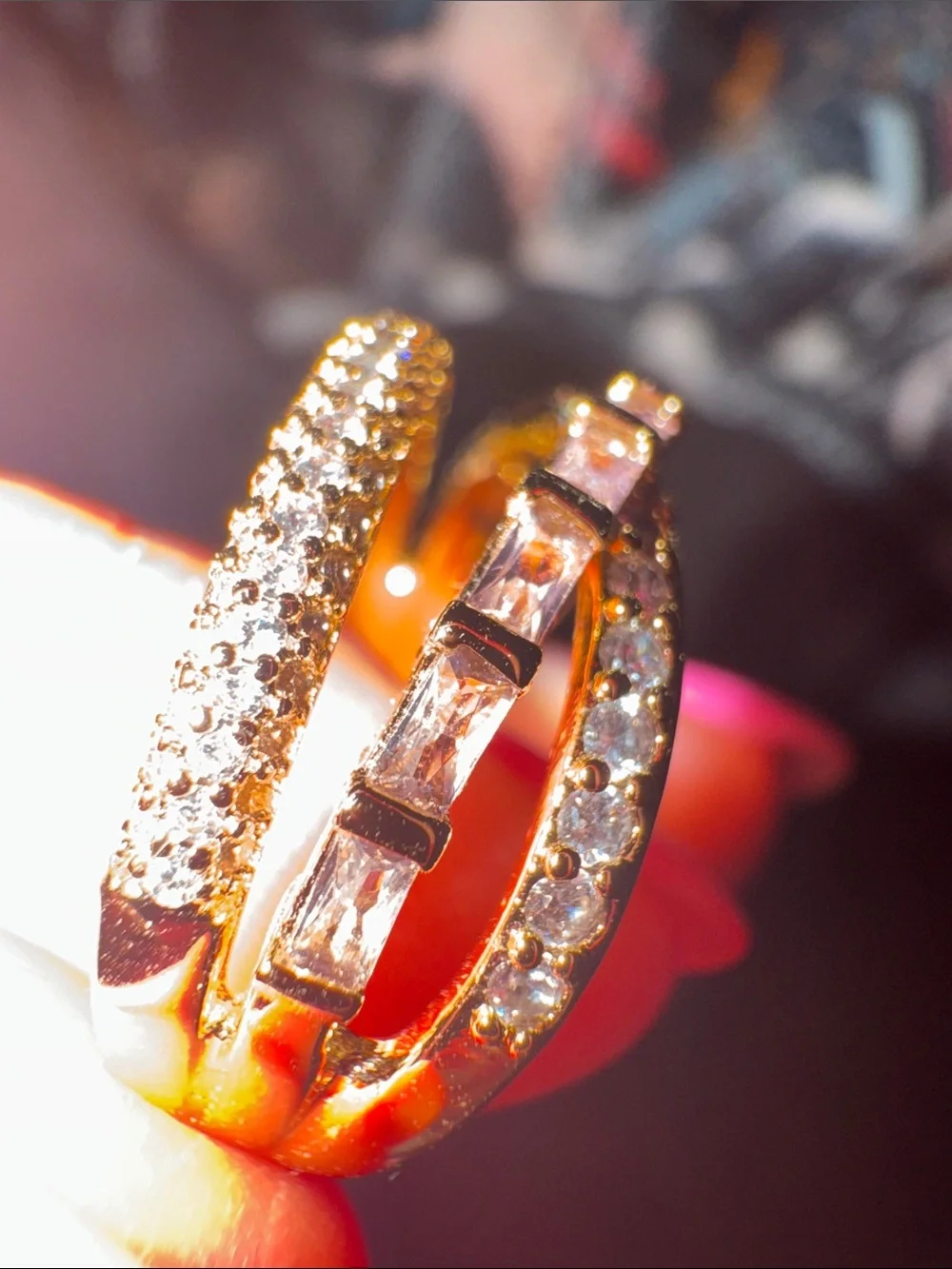 bp Gold Crisscross Pave Ring with Baguette Accents